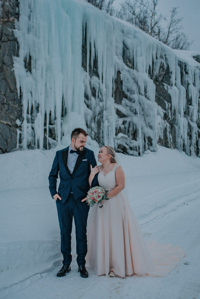 Winter wedding among ice and snow in Alta Finnmark Norway