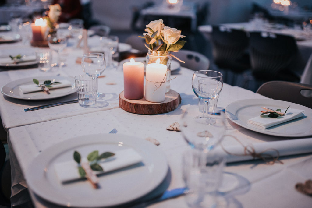 Beautiful rustic decorations at wedding tables