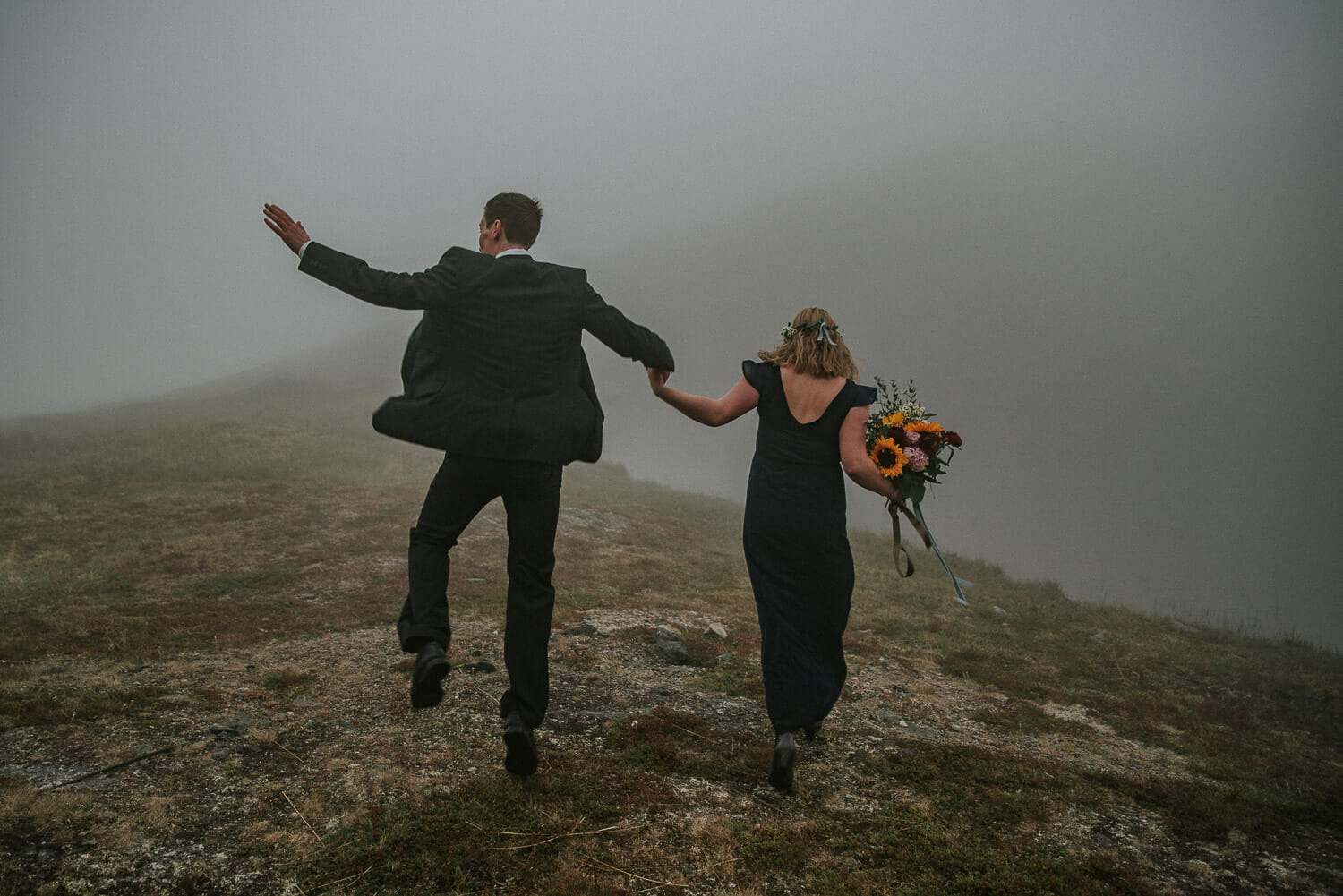 Happy couple just eloped in Alta Norway on foggy night