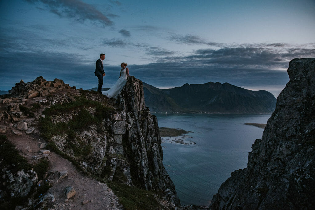 Elopement on a mountaintop in Lofoten islands in NOrthern Norway - amazing elopement locations 
