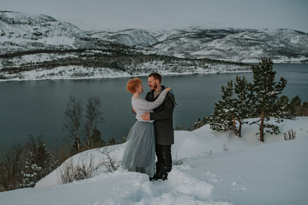 Beautiful winter elopement in Alta Norway with blue theme