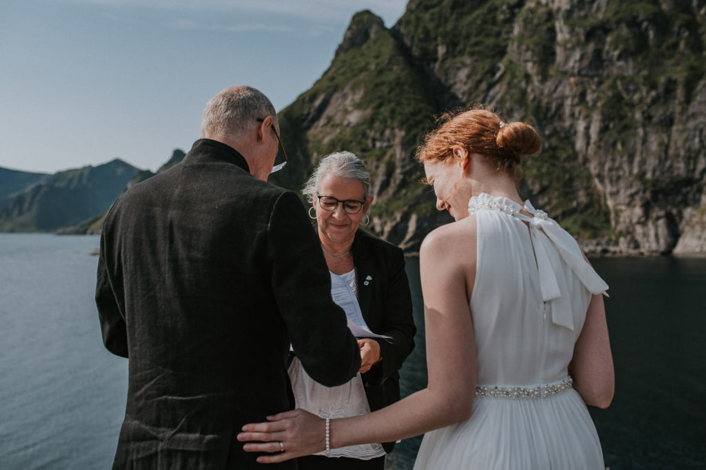 Destination elopement in Lofoten islands Norway - legally binding wedding outdoor ceremony