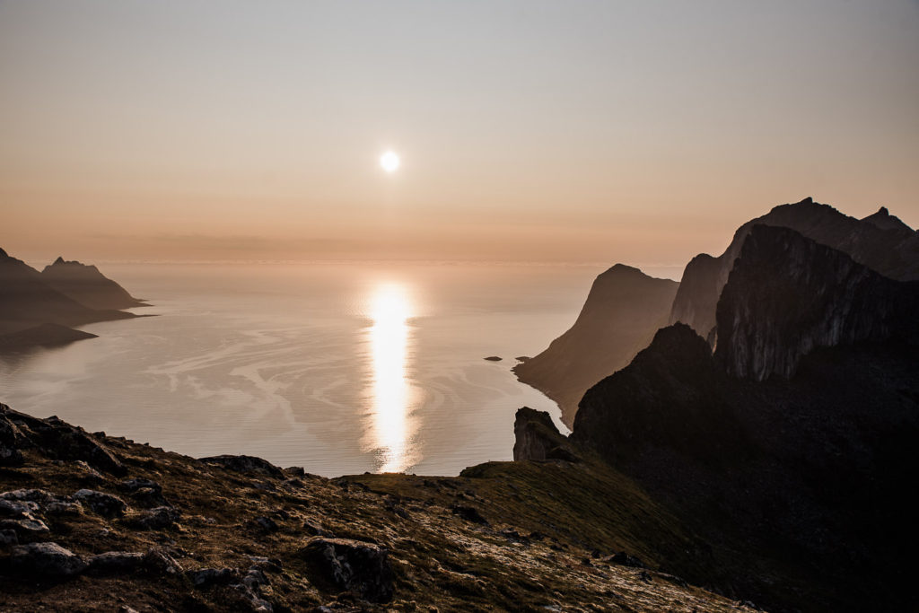 Midnight sun in Senja Norway hike to Hesten Segla