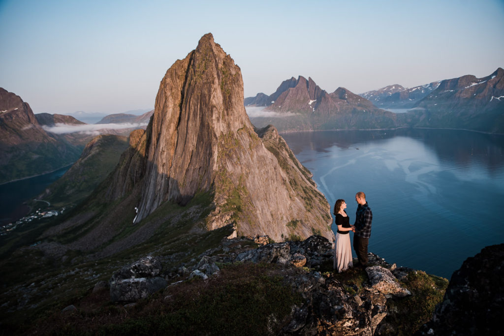 Adventure couple photo session at mountains of Senja Norway