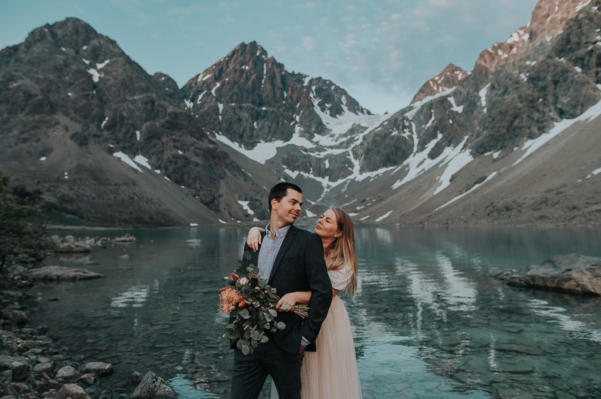 Best elopement locations in Northern Norway - alpine lake glacier and mountains