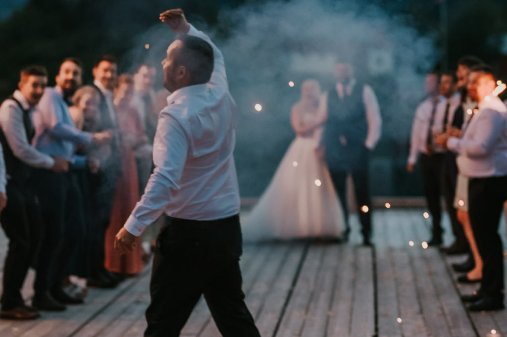 Sparkler exit on a wedding day in Lofoten Norway