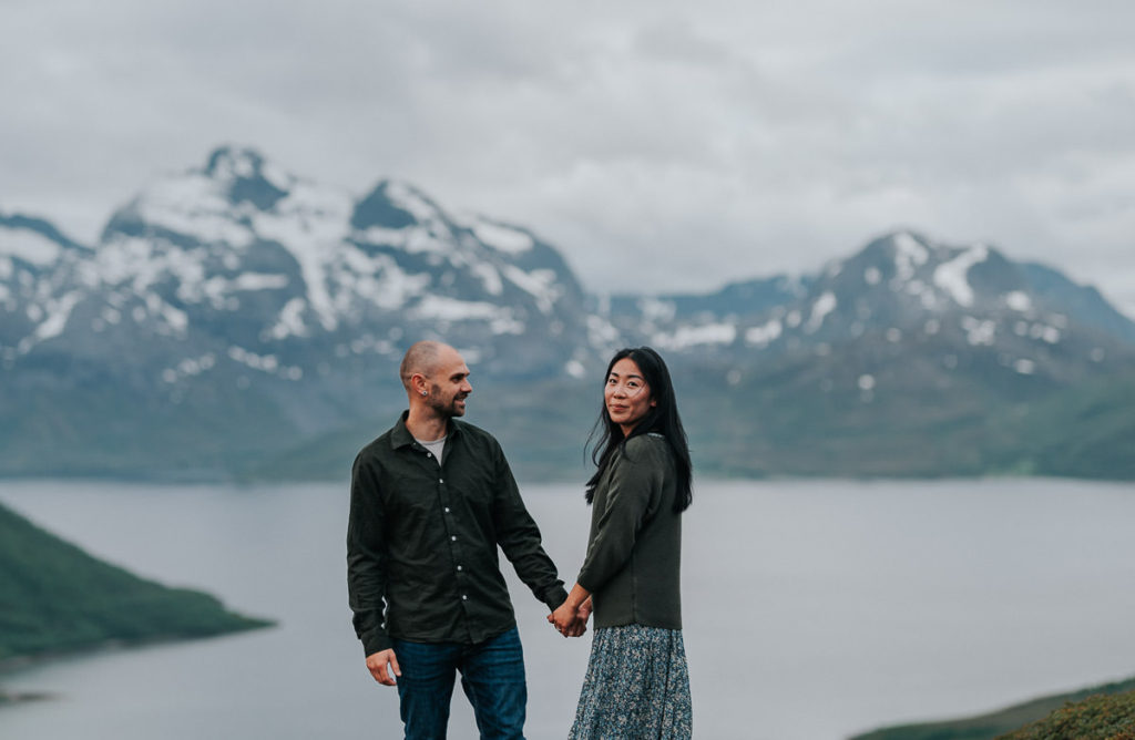 Couple portrait session in the mountains of Tromsø in Norway