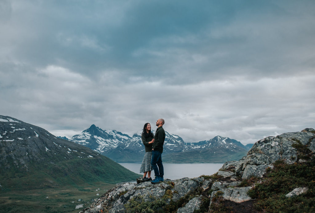 Couple portrait among beautiful scenery in Tromsø