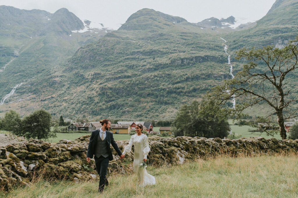 Bride and groom surrounded by great nature of Western Norway on the day of their elopement