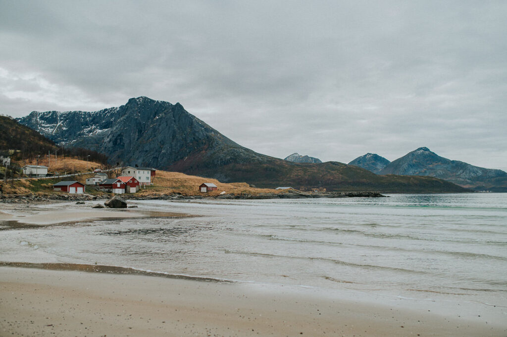 Beautiful beach with the mountains in the background near Tromsø in Norway