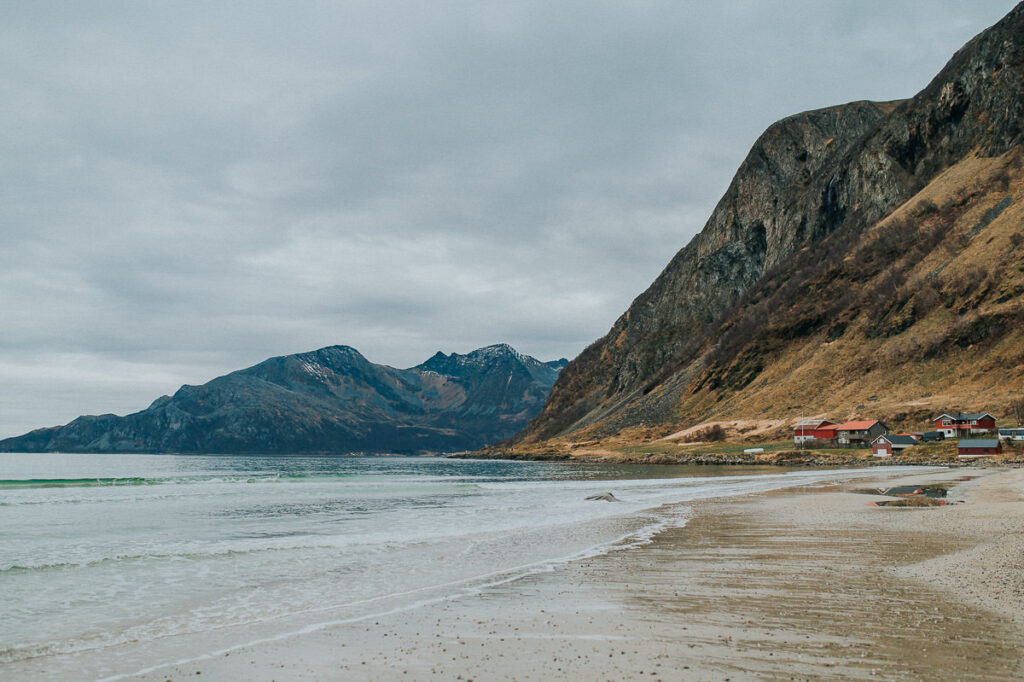 Beautiful beach with the mountains in the background near Tromsø in Norway