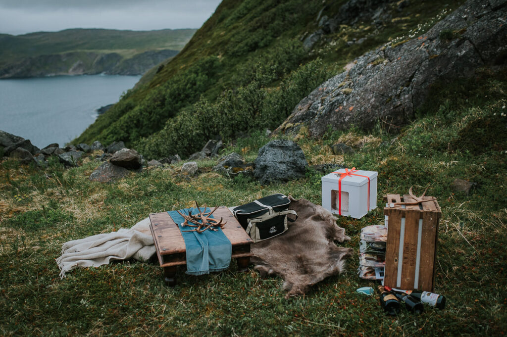 Elopement picnic on Sørøya island in Northern Norway