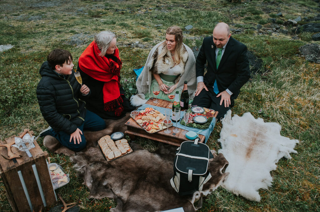 Elopement picnic on Sørøya island in Northern Norway