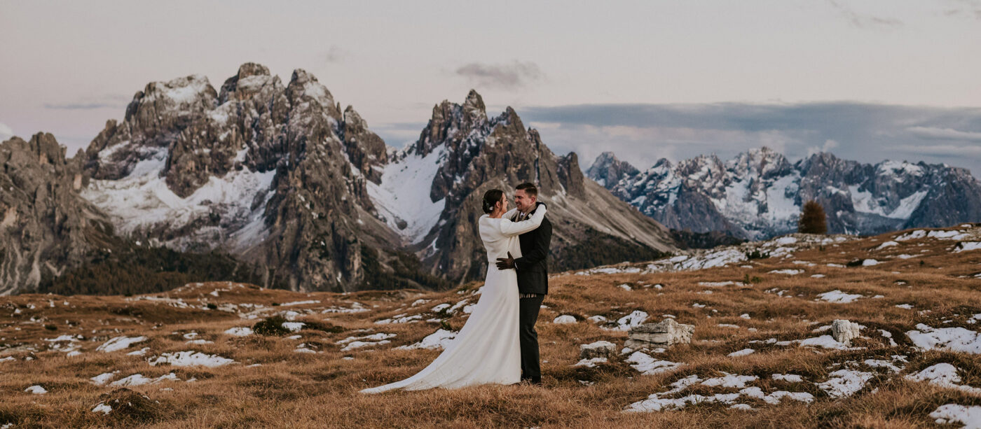 Fall elopement in the Dolomites - italian alps mountain adventure wedding