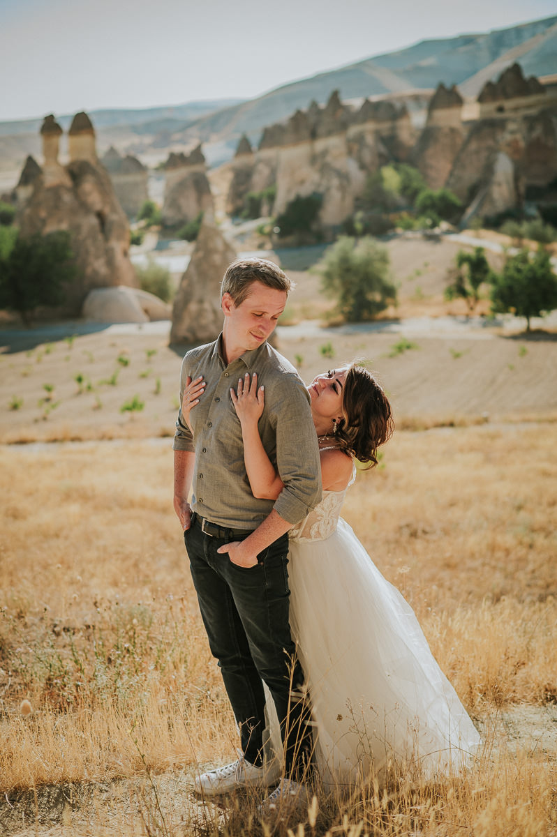Bride and groom portrait in Love Valley in Cappadocia Turkey