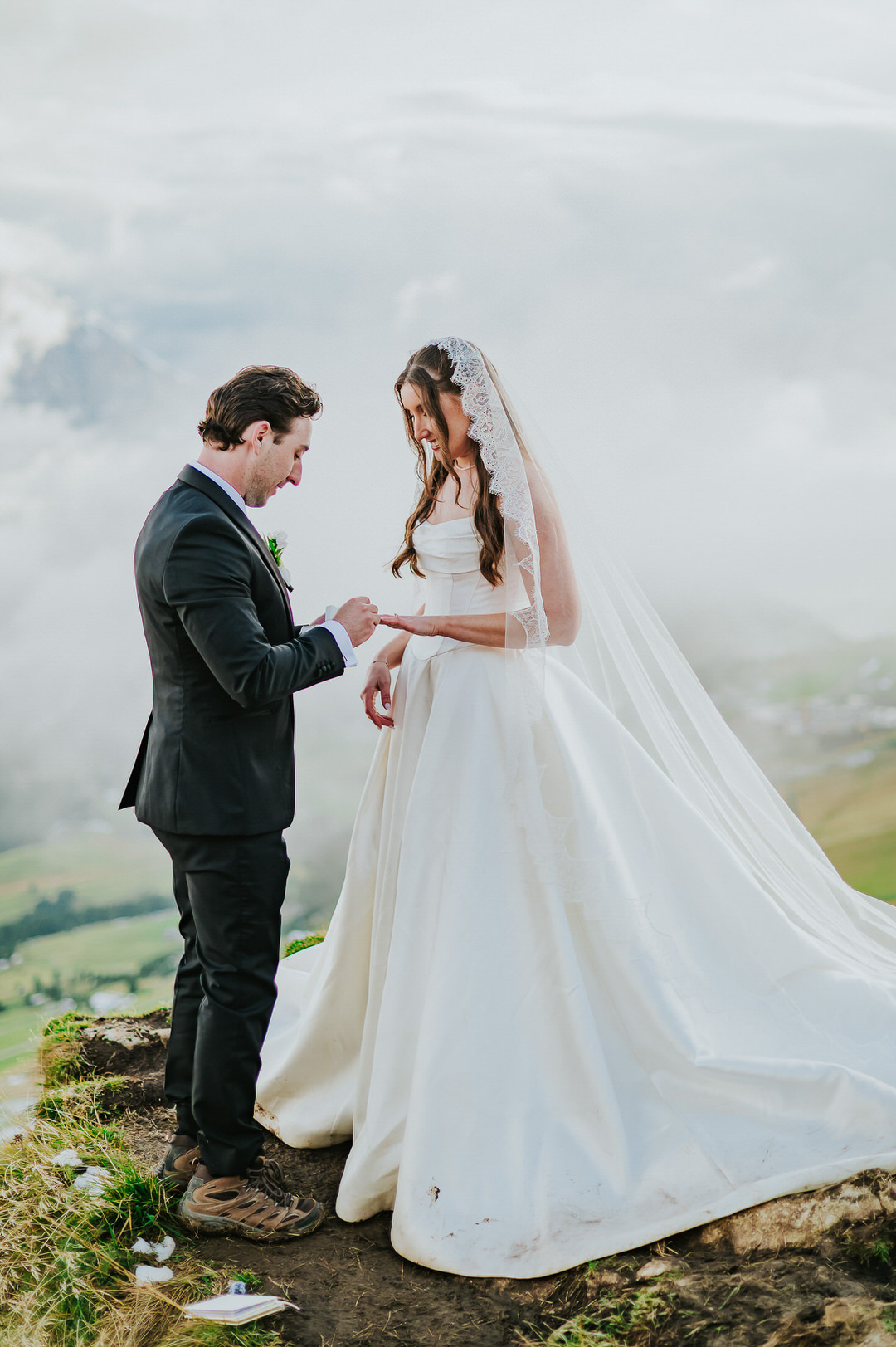 Hiking Seceda elopement in the Dolomites in Italy - mountaintop ceremony with stunning views