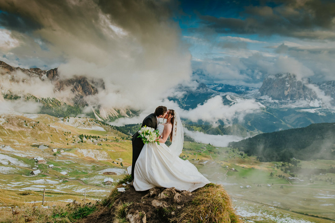 Adventure Seceda elopement in the Dolomites in Italy - mountaintop ceremony with stunning views