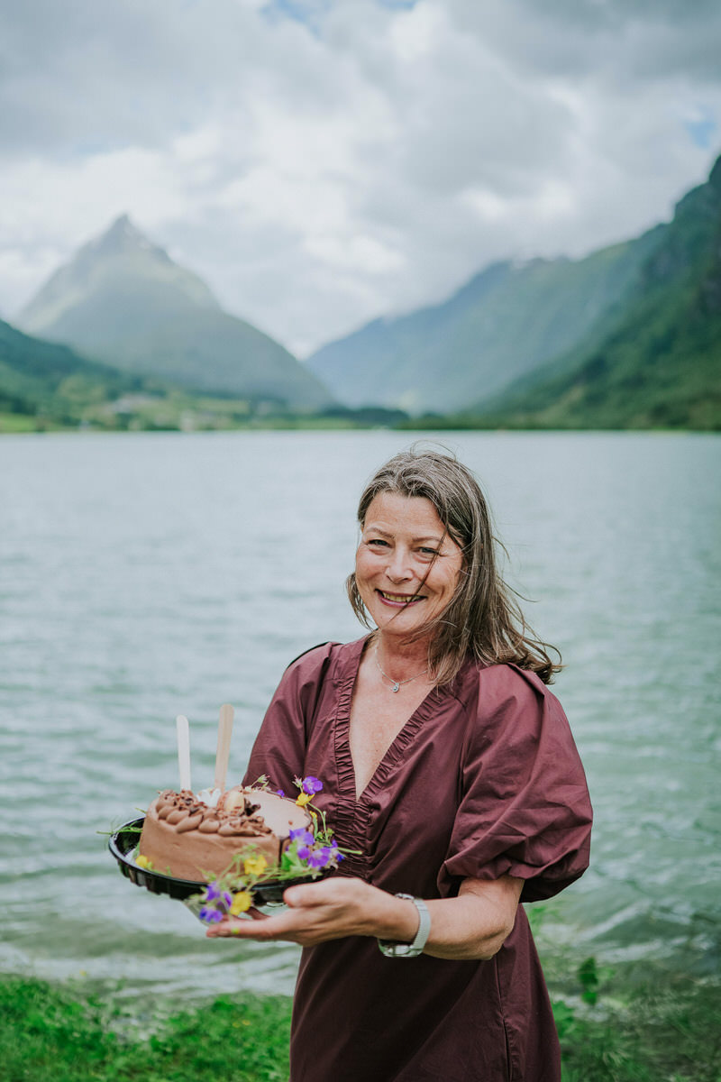 Wedding cake taken outside in Western Norway