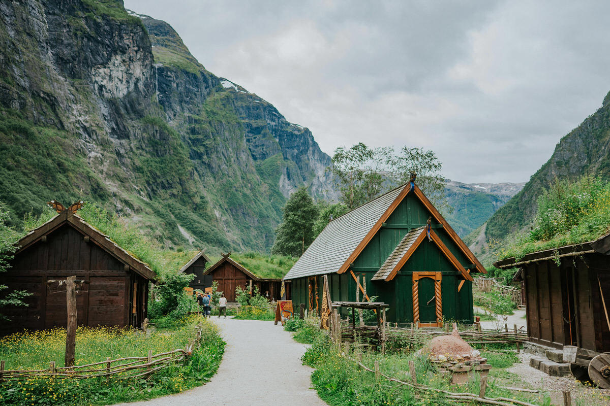 Spectacular view of Gudvangen viking village in Western Norway